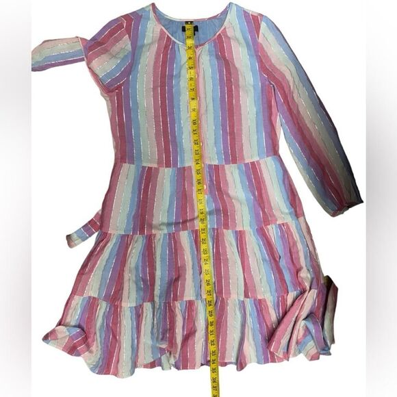 J. Crew Belted Button-up Dress in Pastel Stripe Rainbow Pink Purple SZ XS AP188 - Picture 12 of 16